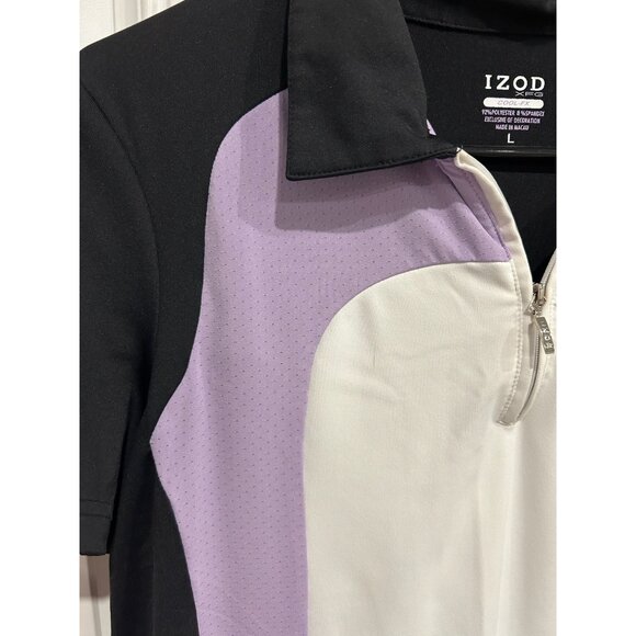 Izod Cool-FX Golf Polo Shirt Contrast Purple White Panels Short Sleeve Zip Neck - Picture 4 of 9